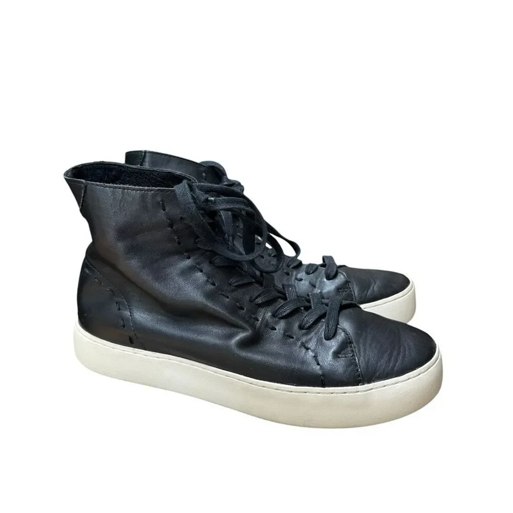 Frye Lena black leather high-top sneakers distinct whipstitch detail size 8